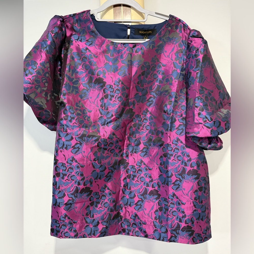 Sugarlips Purple Floral Puff Sleeve Blouse